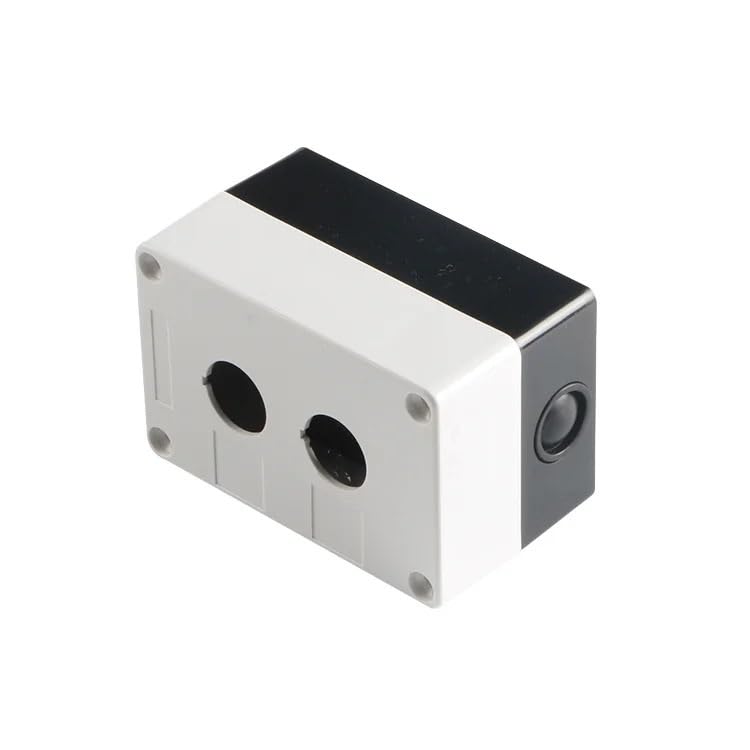 POWTAXBJGD 2P Two Holes 22mm Diameter Push Button Control Switch Box Electrical Accessory White Gray Black