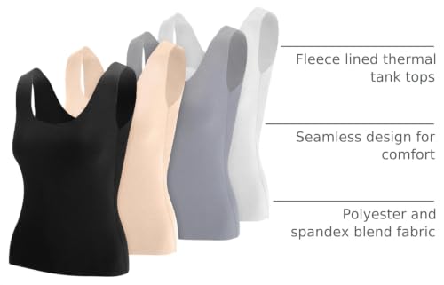 Image of Toulite 4 Pcs Thermal Tank Tops Women Underwear Tops Sleeveless Undershirt for Women Cotton Camisole Warm Base Layer