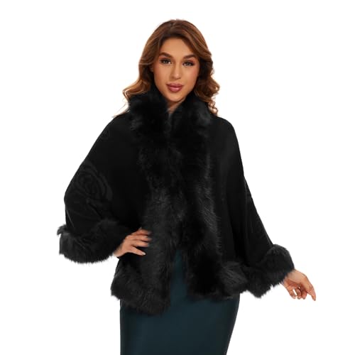 Women Faux Fur Shawl Bridal Faux Fur Wraps for Evening Wedding Dresses Luxury Fur Cape for Wedding Evening Party