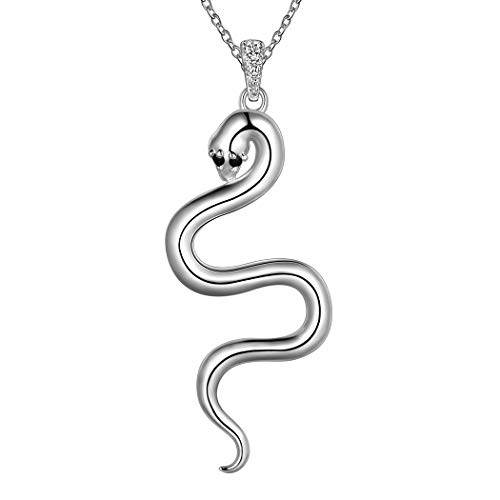 Snake Pendant Necklace Gothic Jewelry Women Girls Choker Animal Snake Necklace White Gold Over 925 Sterling Silver Snake Perpent Necklace Statement Cocktail Party Necklace For Girls And Boys Fp0145W #TOP26