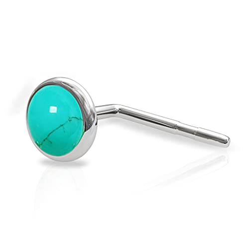 Sterling Silver Nose Stud With Turquoise Semi Precious Stone - Simple 22 Gauge L-Shaoed Nose Stud With Turquoise Gemstone - Unique Silver Nose Stud Pin - Handmade Body Jewelry for Women Men - Unisex Use Nose Piercings - Beautiful Silver Nostril Stud