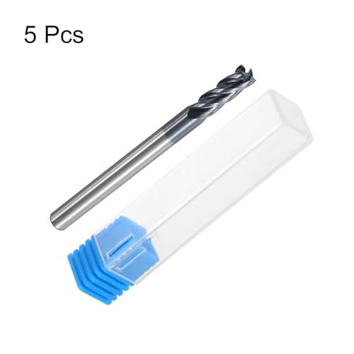 Image of uxcell 5pcs Carbide Square End Mills, 1 /8 inch Dia AlTiN BN Coated 4 Flutes Milling Bit Cutter, for Hardened Steel Cast Iron Alloy Metal, 1 /8 inch Shank 3 /8 inch Cut Length 1-1 /2 inch Long HRC50