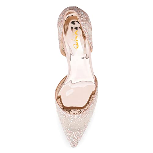 Image of XYD Women's Pumps, Elegant Pointed Toe, D'Orsay Kitten Low Heels, Rhinestone Studs, Slip-On Satin Shoes for Wedding