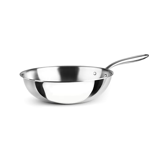 LACOR - 60898 - Wok Trichef, 28 cm, Acciaio Inox 18/10 E Alluminio 1060, Triplo Strato, Manico In Acciaio Fuso, Adatto Per Induzione, Forno E Lavastoviglie