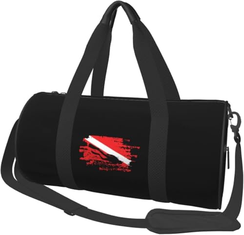Scuba Diving Flag Travel Luggage Duffel Bag Sports Rolling Foldable Duffel Bag, Black