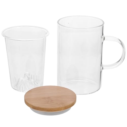 FUNOMOCYA High Borosilicate Glass Tea Infuser Mug Double Wall Tea Cup for Hot Beverages Heat Insulated for Home and Office Use Reliable Tea Brewing