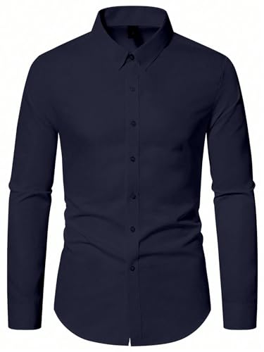 Image of AVANOVA Men's White Long Sleeve, Slim Fit Button Down Dress Shirt for Men | Casual Office Wear | Formal Business Shirts | Stylish Plain Single Breasted Shirt(Shirt 87)