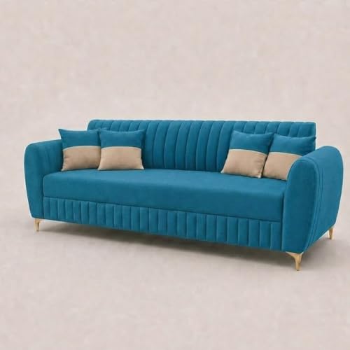 Image of CASASTYLE Signature Velour 3 Seater Sofa Set | Boston Matte Fabric | 40D Foam + Zigzag Spring | 3-Yr Warranty (Ocean Blue)