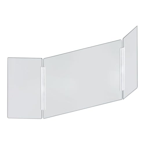 Azar Displays - 176194-100 Tri-Fold Protective Sneeze Guard for Counter and Desk - Portable Plexiglass Barrier (Pack of 1) - Acrylic Desk Shield with side wing panels. Plastic Shield for Desk