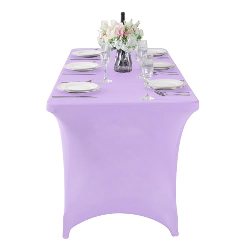 Image of Peomeise 4FT Spandex Table Cover Rectangular Stretch Spandex Tablecloth (Lavender,4FT)