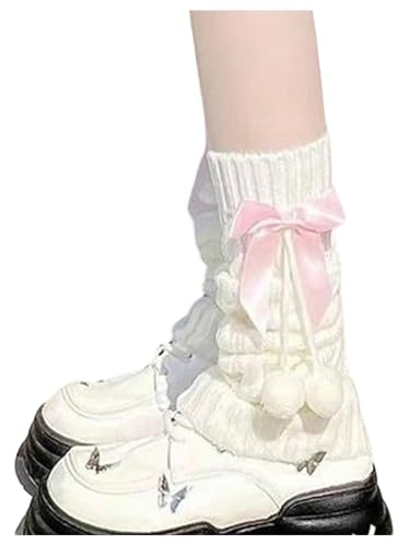 Image of WDIRARA Women's Bow Knitted Ankle Leg Warmers Long Socks Kawaii Boot Socks Y2K