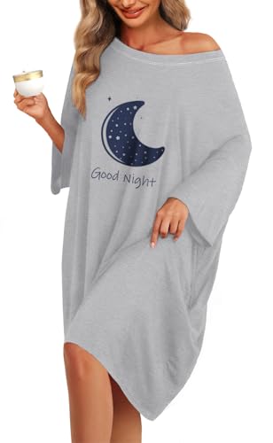 Image of KFUBUO Plus Size Nightgowns for Women Oversized Sleep Tshirts Dress Short Sleeves Sleepwear With Pocket Fit S-5XL