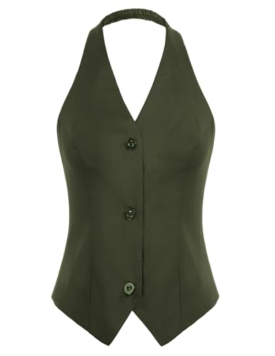 Belle Poque Plus Size Slim Fit Vest Waistcoat Paid V Neck Vest Waistcoat for Women (Army Green, XL