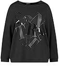 Samoon Damen Sweatshirt mit Wording-Print Langarm, Ärmelbündchen T-Shirt Langarm Rundhals Sweatshirt unifarben, Frontprint Black Gemustert 52