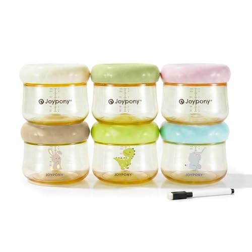 Joypony PPSU Baby Food Containers 6oz Leakproof Baby Food Jars with Lids Freezer Safe & Microwave Safe Reusable Portion Plastic Food Storage Containers Baby Puree Toddler Snacks BPA-Free 6 Pack