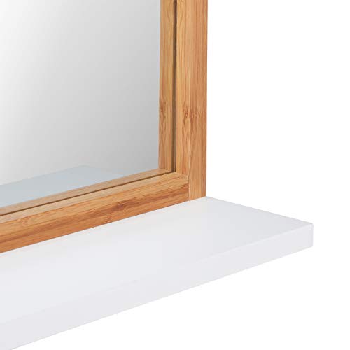 Relaxdays Wall Shelf, MDF & Bamboo Hanging Bathroom Mirror with Rack, 54.5 x 38 x 12 cm