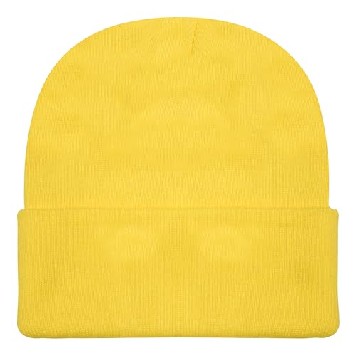 Gelante Men Women Warm Knit Cuffed Plain Beanie Hat Skull Cap. 2040A-1PC-Yellow