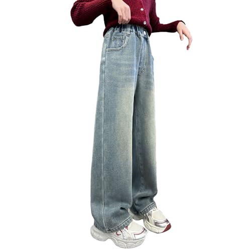 Moonker Baggy Straight Jeans for Girls Retro Wide Leg Elastic High Waist Slim Denim Pants Stretchy Girls Pajamas