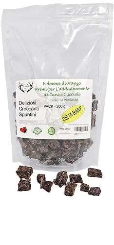 ARTISAN GIFT CO Premietti per Cani Addestramento – 100% Carne Saporita - Snack disidratato per cani - Cubetti di Polmone di Manzo (200 g)
