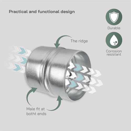 Vent Systems 4\'\' Inch Galvanized Steel Duct Connector - Round Ventilation Duct Extension - Metal Vent Coupler - Metal Hose Coupling - Galvanised Pipe Connector