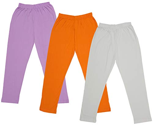 Image of IndiWeaves Girls Super Soft Cotton Solid Capri Pants (Cream, Orange, Purple, 6-7 Years) Pack of 3