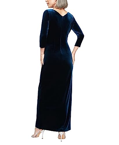 Image of Alex Evenings Womens Long 3 /4 Sleeve Formal Event Dress with Cinched Tie Waist (Petite and Regular Sizes)