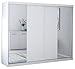 Fabryka Mebli Idźczak Schiebetürenschrank, eleganter Kleiderschrank Schrank Garderobe Spiegel Multi 38-230 cm, Schlafzimmer- Wohnzimmerschrank Schiebetüren Modern Design (Weiß/Weiß)