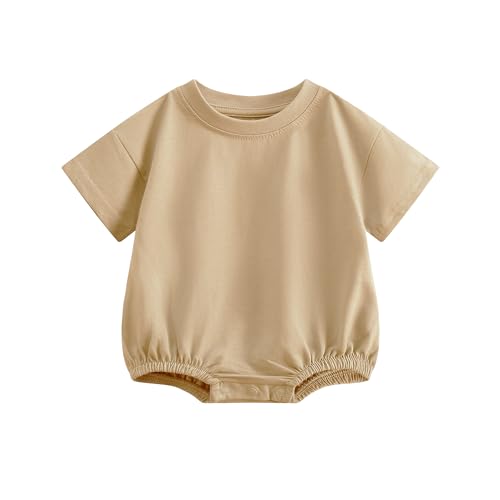 Image of Bafeicao Baby Boy Girl Bubble Romper Organic Cotton Infant Summer Oversized Toddler T-Shirt Bodysuit Short Sleeve