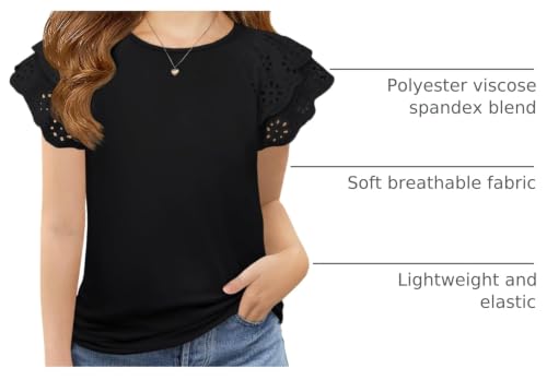 Image of Haloumoning Girls Ruffle Sleeve T Shirts Summer Short Sleeve Casual Cute Crewneck Tops Tees 5-14 Years