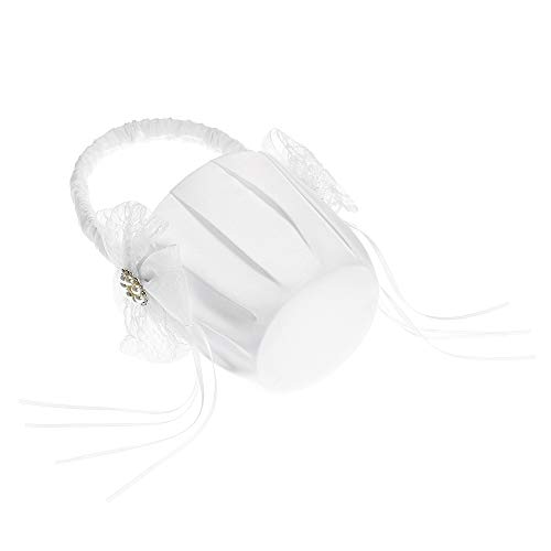 Baugger - Cesta de florista de casamento Cesta de cetim branca de marfim Cesta de casamento