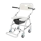Faltbarer Toilettenstuhl und Duschstuhl,Duschtoilettenstuhl aus Aluminium für Dusche und Zimmer,mit 4 verriegelbaren Rädern,max 150 kg,tragbare Toilette für ältere Menschen,Behinderte,Schwangere
