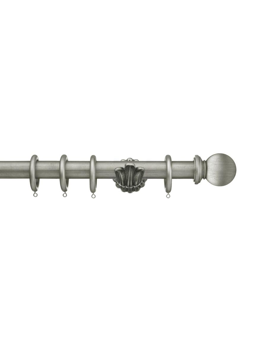 50mm Integra Masterpiece Wooden Curtain Pole, 50mm Diameter Pole, Ball Finial, Ornate Bracket, Complete Pole Kit, Antique Silver, 240 cm