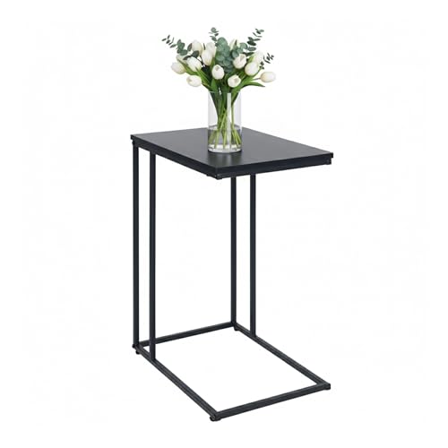 Relaxdays Beistelltisch, HxBxT: 64 x 50 x 35 cm, MDF, Eisen, C-Form, Sofatisch zum Unterschieben, Wohnzimmer, schwarz
