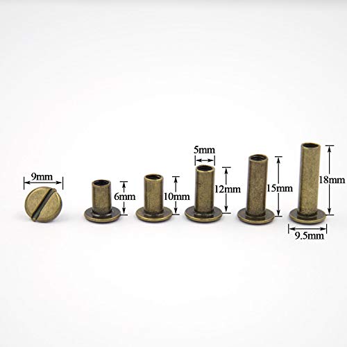 90 Sets Chicago Screws Assorted Kit 5 Sizes Bronze Leather Rivets 5Mm Screw Rivets Flat Fillister Book Binding Posts Nail Rivet Chicago Bolts For Diy Leather Craft Bookbinding (6,10,12,15,18Mm) #TOP1