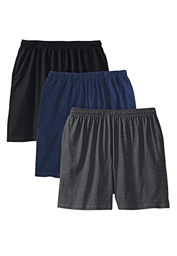 Kingsize Men's Big & Tall Lightweight Jersey Shorts 3-Pack - Big - 6Xl, Assorted Basic Multicolored #TOP6