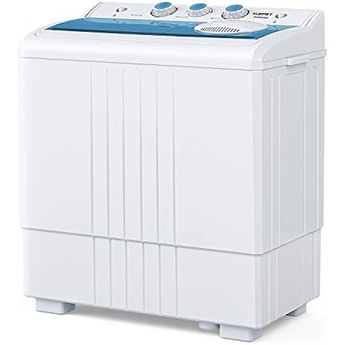 Compact Twin Tub Portable Mini Washing Machine 21lbs Capacity, Washer(14.4lbs)&Spiner(6.6lbs)/Built-in Drain Pump/Semi-Automatic, White&Blue