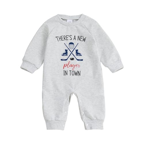 Image of Sasaerucure Newborn Infant Baby Boy Game Day Outfit Hockey Onesie Jumpsuit One Piece Long Sleeve Romper Clothes