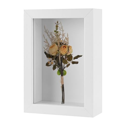 M METERXITY Shadow Box Frame (5 x 7 Inch, White) - Wooden Dried Flower Photo Frame, Memory Box Display Case with Felt Back, Apply to Flower/Tickets/Photos/Memorabilia DIY