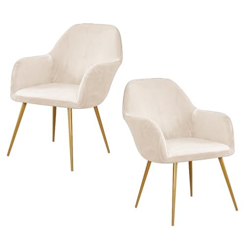 Stretch Velvet Beige Dining Chair Covers Set 2 Curved Back Chair Slipcover Armchair Cover Furniture Protector Living Room Decor (Beige, Set 2)