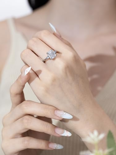3ct Moissanite Engagement Ring for Women, 10 * 8MM Main Stone, D Color VVS1 Emerald Cut Moissanite Wedding Promise Proposal Ring for Women Wife Anniversary Bridal Gift, All Size3