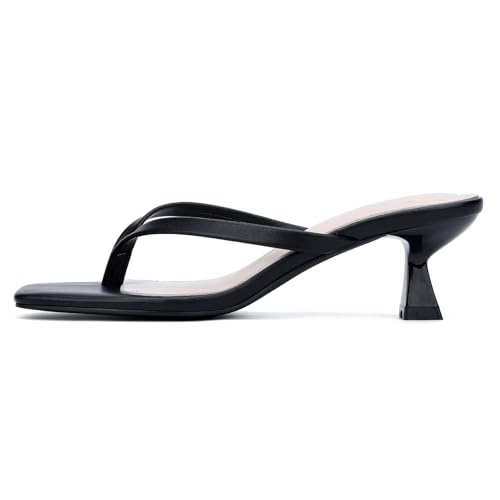 Image of Goderci Kitten Flip Flop Thong Low Heels for Women Square Open Toe Slip On Heeled Sandals