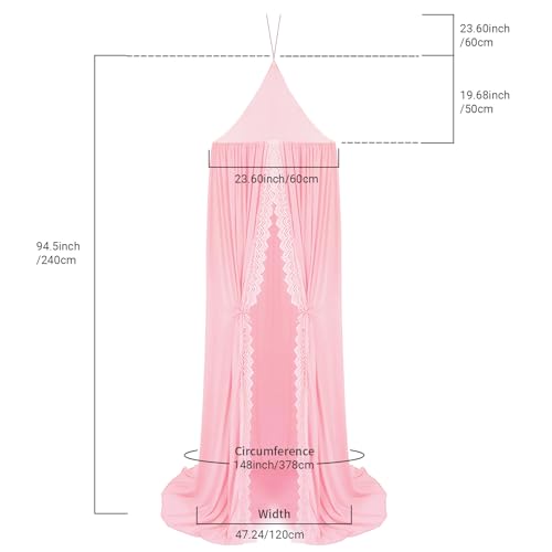 OldPAPA Canopy for Girls Bed,Princess Bed Canopy Net for Kids Baby Bed, Round Dome Kids Indoor Outdoor Castle Play Tent Hanging House Christmas Decoration Reading Nook