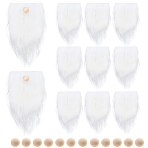 SOFPLATE 12 Conjunto de Barbas de Gnomos recortadas a granel com bolas de madeira sem acabamento tecido de pele sintética branca ornamentos natalícios para artesanato festas Halloween Páscoa festivais