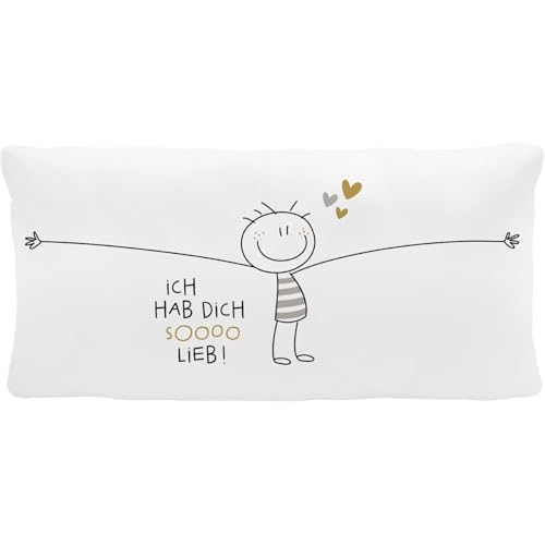 H:PPY Life Plüschkissen mit Motiv Hab Dich so lieb | Zierkissen, 40 cm x 20, cm, 100% Polyester | Geschenk, Freunde, Dekoartikel | 74491