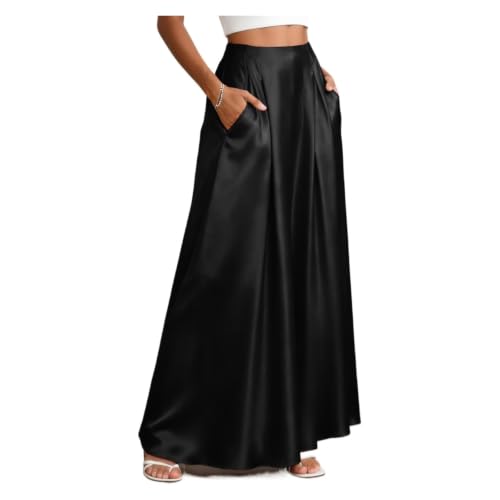 Jupe en satin longue femme maxi taille haute élégante ligne A pour fête