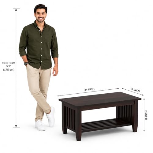 Image of SHYAM ART & CRAFT Wooden Center Coffee Table with Storage Shelf for Living Room & Office | Tea Stand | Sofa Furniture Unit (86x46x46 cm) | Walnut Finish