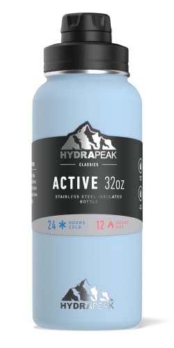 Hydrapeak 32 Oz Insulated Water Bottle With Chug Lid - Reusable Leak Proof Stainless Steel Water Bottles, Double Wall Vacuum Insulation | 24 Hours Cold And 12 Hours Hot (Cloud) #TOP2