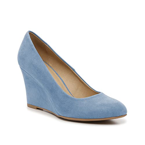 FOWT Women's Classic Wedge Pumps Basic Closed Almond Toe Thick High Heels Slip On Comfy Shoes Casual Dress Comfort Soft Walking Shoes, Nude US Size 4-16 M