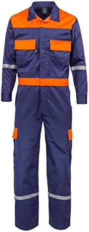 Kolossus KC01 Deluxe Long Sleeve Cotton Rich Coverall with Oversized Pockets and Enhanced Visibility Navy Blue/Orange