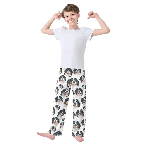 Cute Bernese Mountain Dogs Pajama Pants Soft Lounge Sleepwear PJ Bottoms with Elastic Waist Ages 6–14 Years3